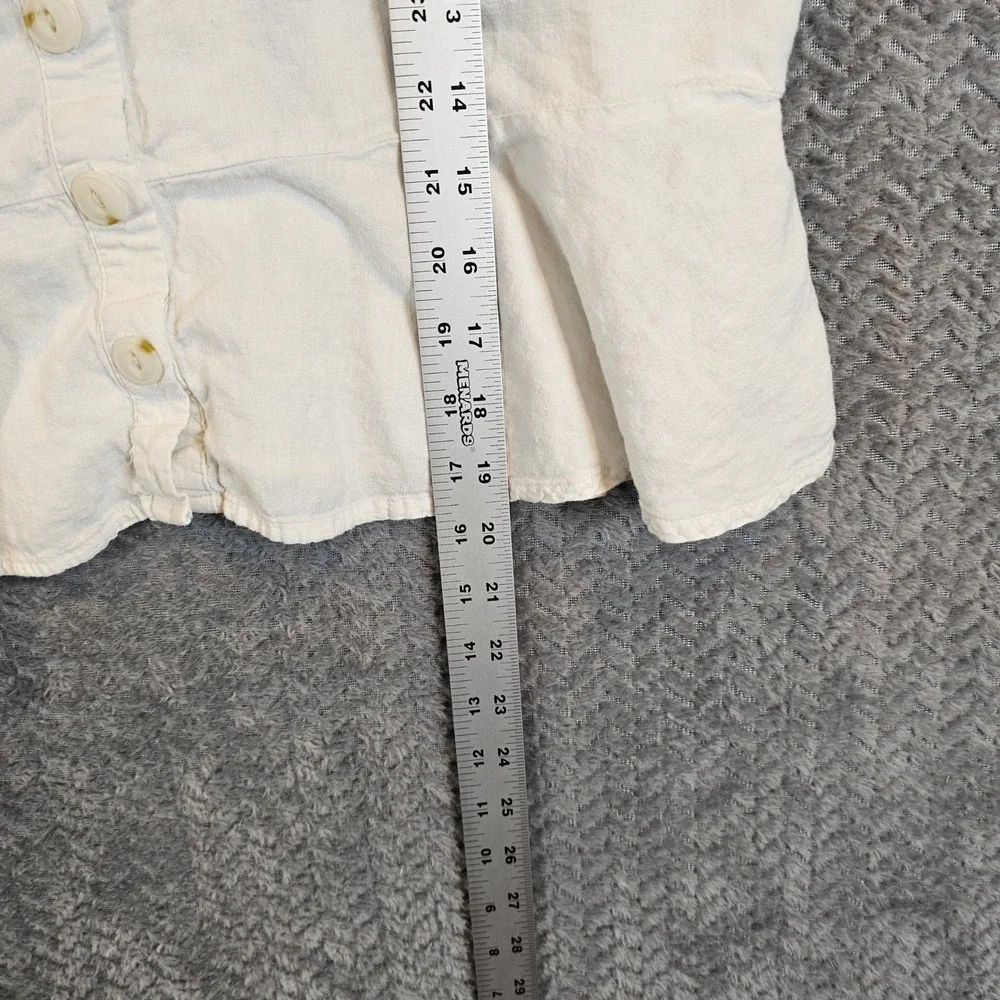 Romantic Cottagecore Women Off White Linen Blend Puff Sleeve Peplum Blouse Large - Picture 4 of 7